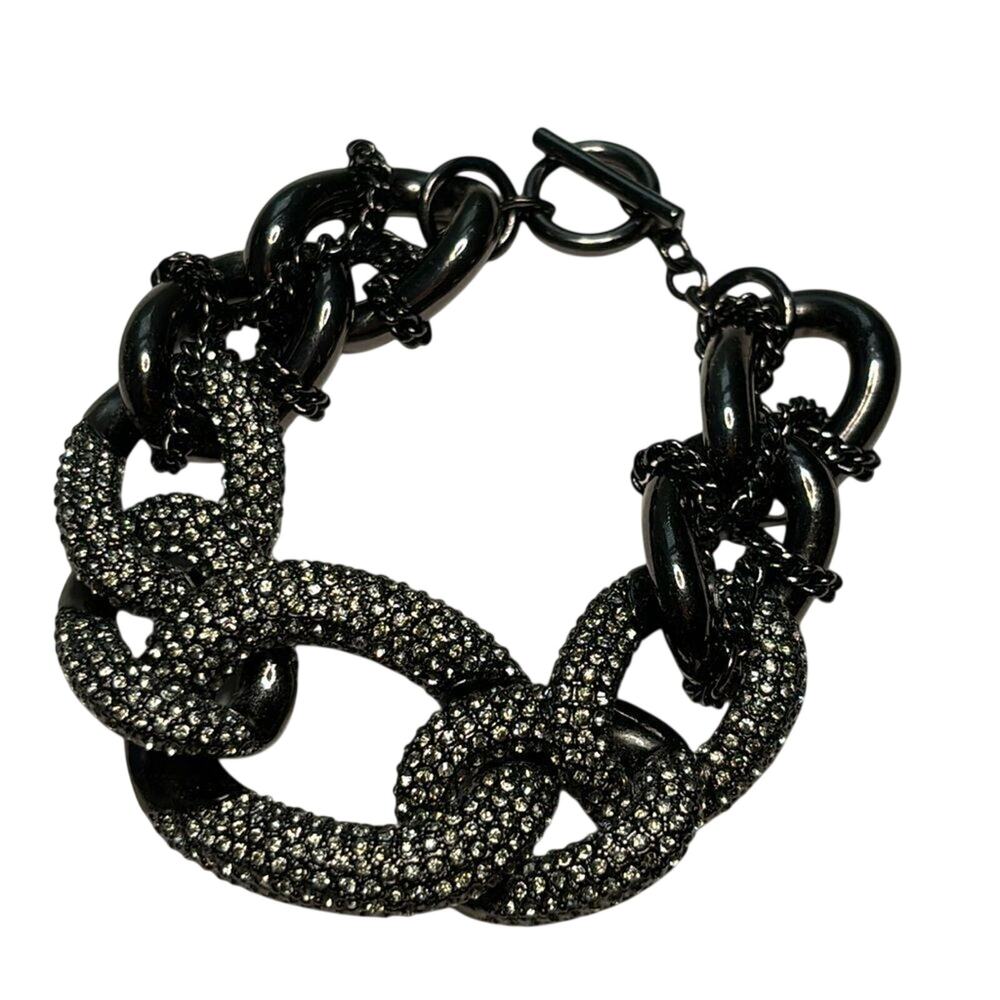 ABS Allen Schwartz Black Link Pave Rhinestone Statement Bracelet Toggle